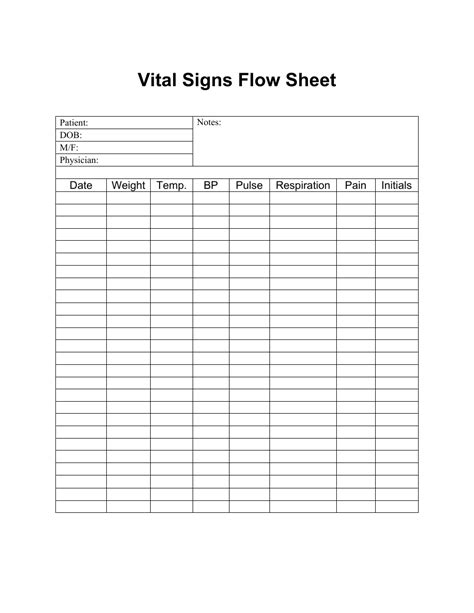 Free Printable Vital Signs Flow Sheet